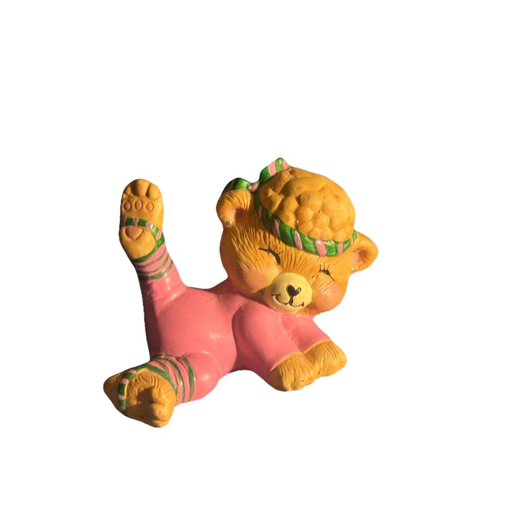 1980s Aerobics Bear Figurine Pink Leotard Retro Exercise Collectible